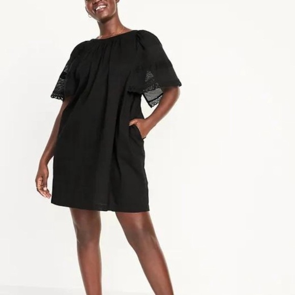 Old Navy XS Black Lace Flutter Sleeve Overlay Swing Dress - Picture 4 of 10
